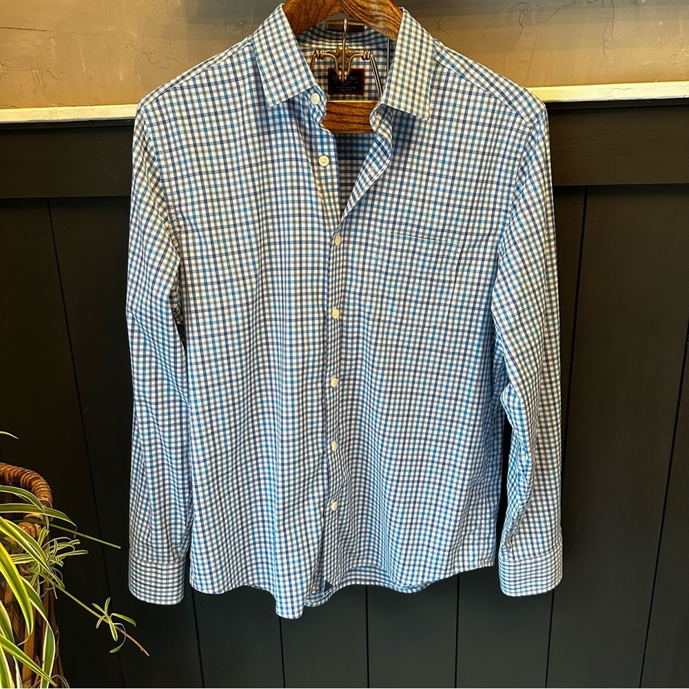 UNTUCKit Mens Shirt Large Lehman Long Sleeve Button Down Blue Plaid Lightweight